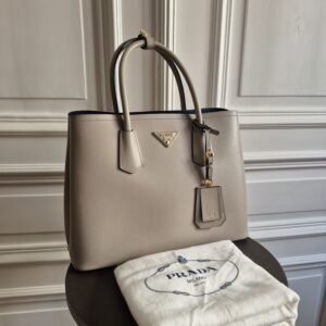 Prada Double Bag Saffiano Leder taupe