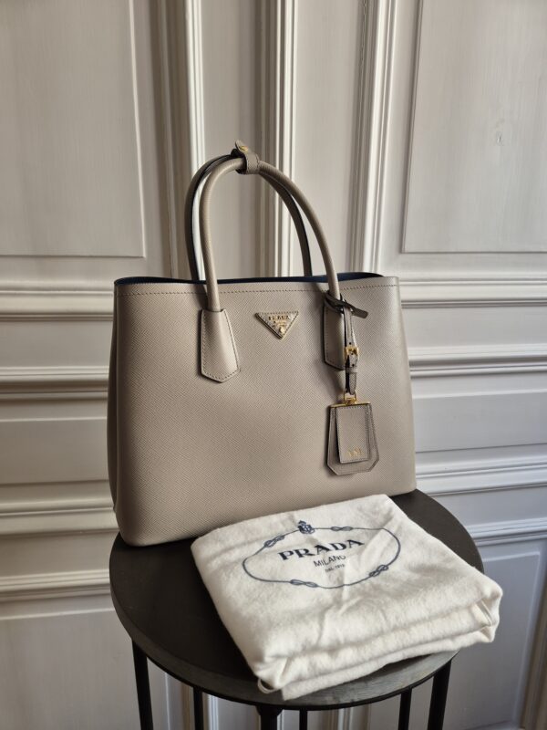 Prada Double Bag Saffiano Leder taupe