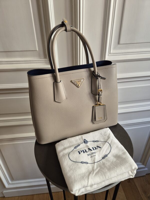Prada Double Bag Saffiano Leder taupe – Bild 3