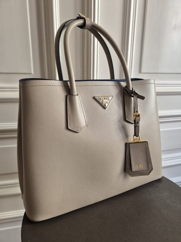 Prada Double Bag Saffiano Leder taupe – Bild 8