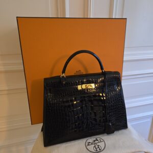 Hermès Kroko Kelly 32 Vintage 1992 schwarz